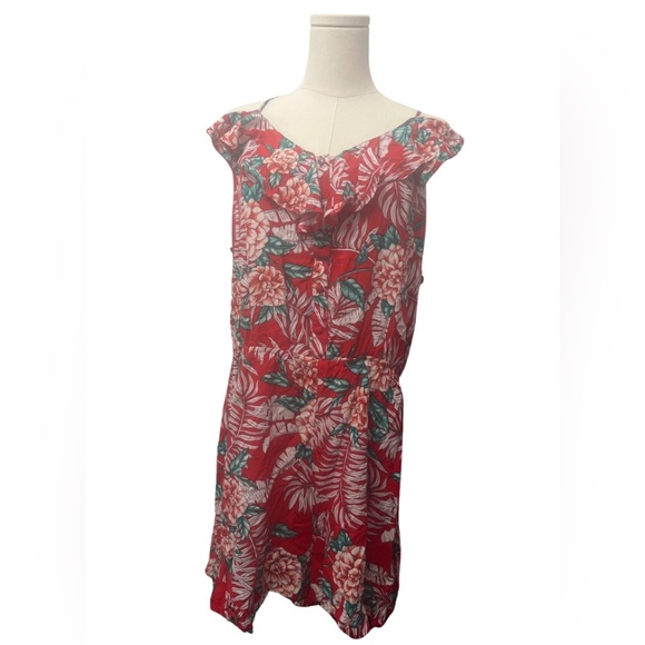 ZENOBIA Red Floral Romper Women’s Tropical Ruffle Romper Size 2XL - Picture 3 of 3